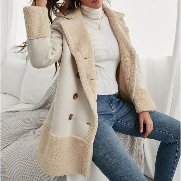 - New faux Sherpa lined jacket suede double breasted jacket - Picture 6 of 6